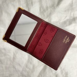 Miroir de poche en cuir Cartier vintage